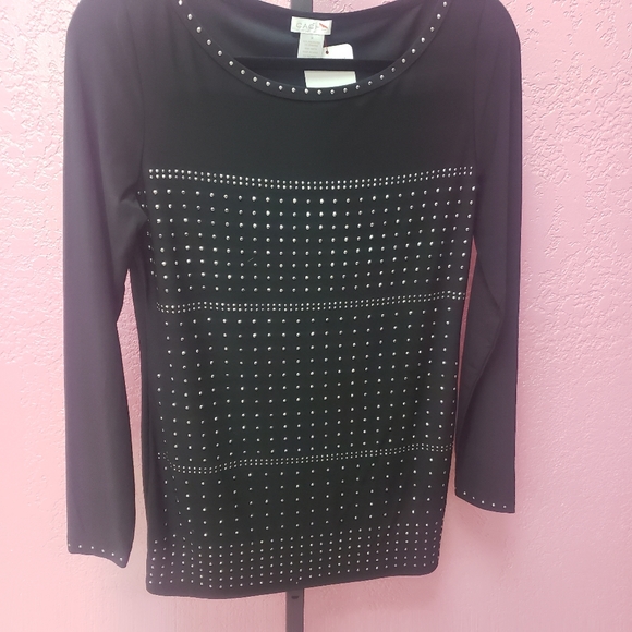 Cache Tops - Cache Black Long Sleeve Top with Stud Detail
